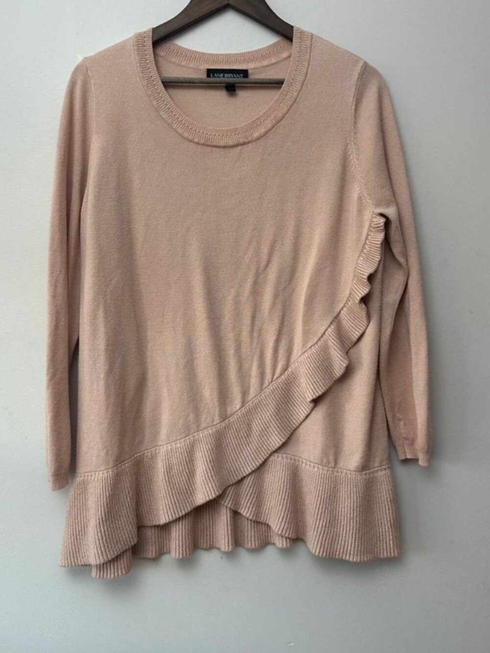 Lane Bryant Women’s 14/16 Blush Pink Ruffle Trim Long Sleeve Sweater Tunic